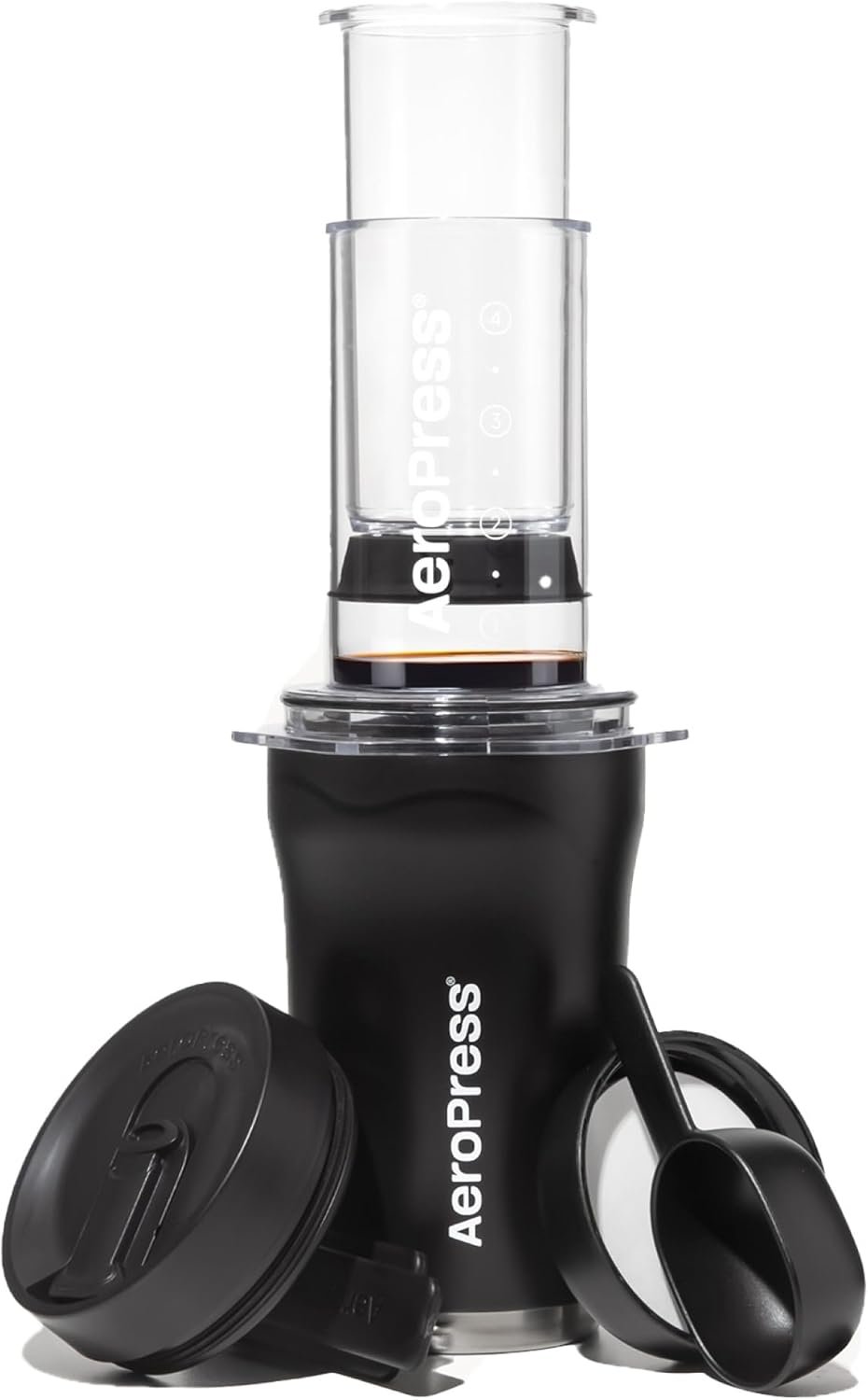 AeroPress Go Plus travel coffee maker with upgraded mug and accessories