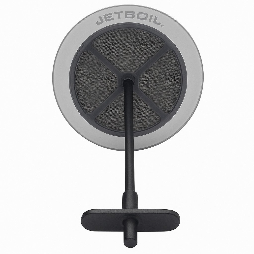 Jetboil French press attachment with mesh filter and detachable stem on a white background