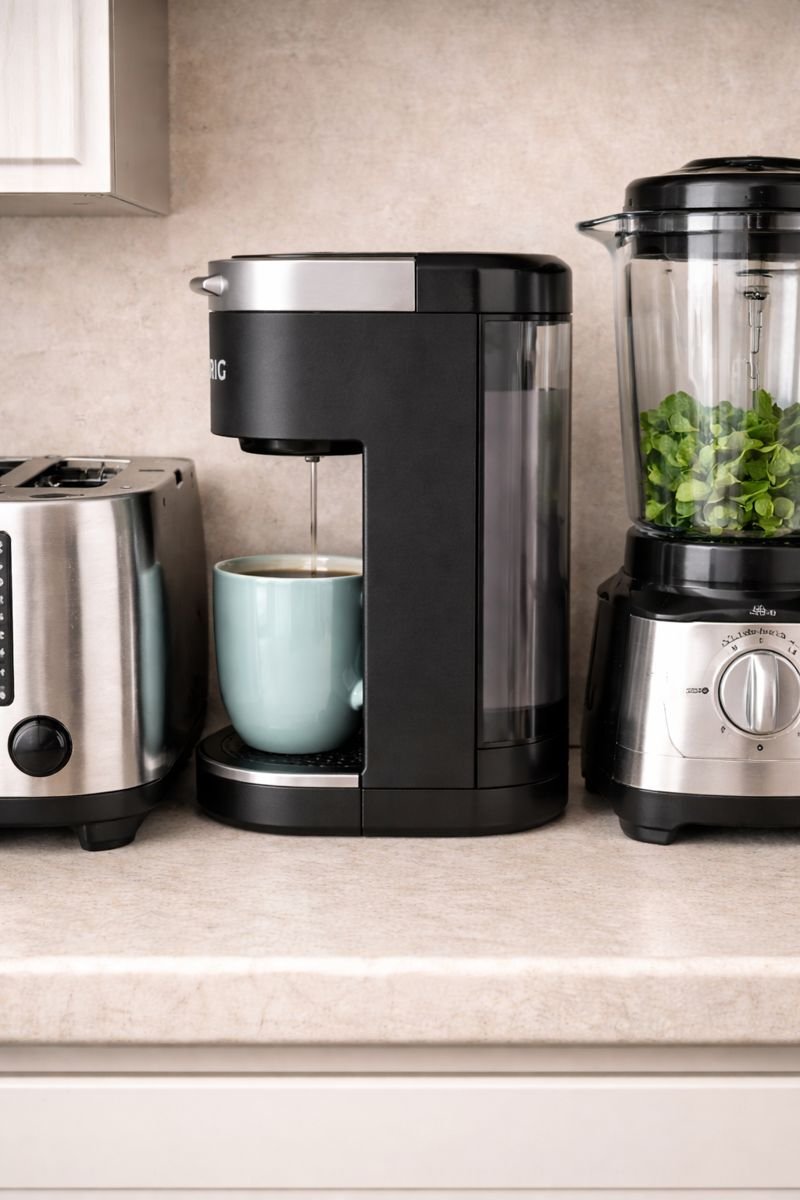 Side view of Keurig K-Mini showing slim profile between other appliances